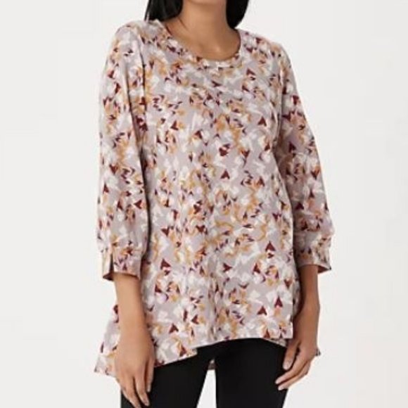 LOGO by Lori Goldstein Tops - LOGO Lounge Printed French Terry Top with Blouson Sleeve  9227
